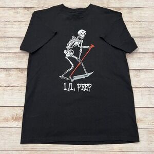 Lil Peep Official Schemaposse Skeleton Scythe Graphic T-Shirt Black Medium Mens